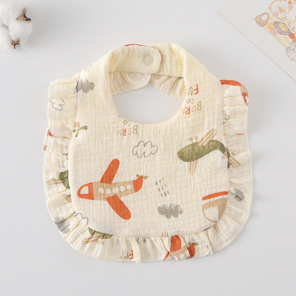 Ruffled Cotton Baby Bib - Printed Gauze Lace