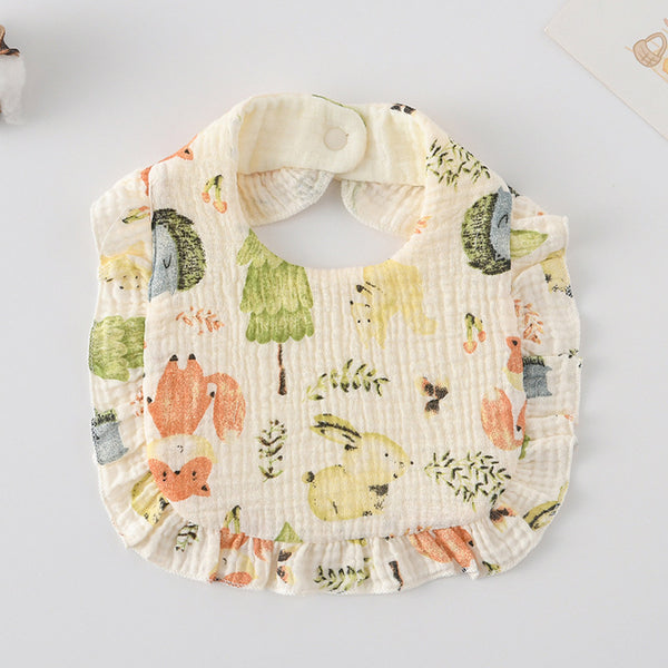 Ruffled Cotton Baby Bib - Printed Gauze Lace