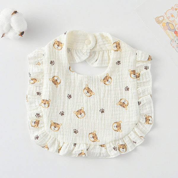 Ruffled Cotton Baby Bib - Printed Gauze Lace