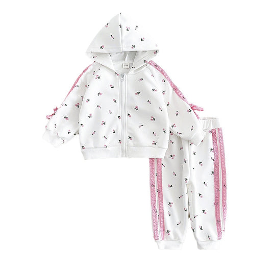 Girls' Warm Hoodie Jacket Trousers Suit