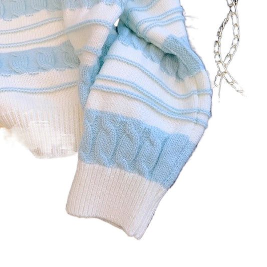 Striped French Cream Autumn Winter Sweater Loose Top