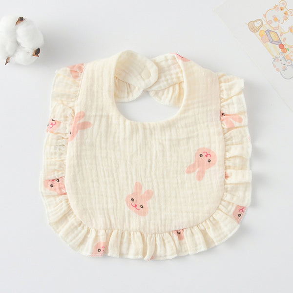 Ruffled Cotton Baby Bib - Printed Gauze Lace
