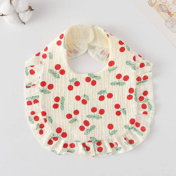 Ruffled Cotton Baby Bib - Printed Gauze Lace