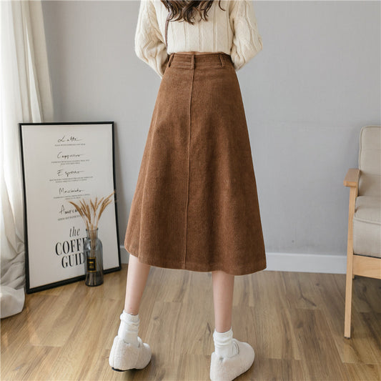 Corduroy Retro Fashion Midi Skirt