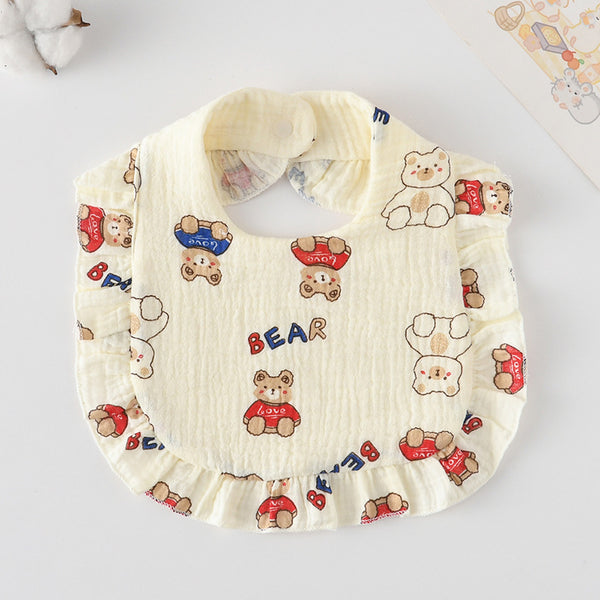 Ruffled Cotton Baby Bib - Printed Gauze Lace