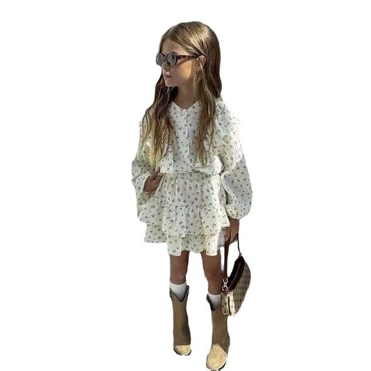 Girls Floral Lace Shirt Tiered Skirt