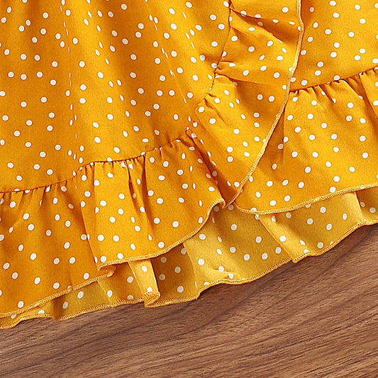 Girls' Suit Polka Dot Brace Top Lace Skirt Two-piece Set