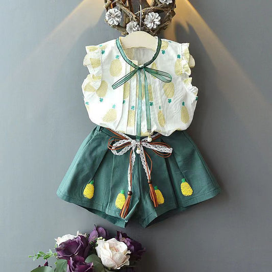 Girls' Sleeveless Blouse Shorts Two-piece Set