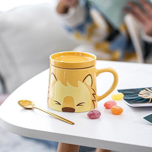 Porcelain Mug Water Glass With Cover Spoon