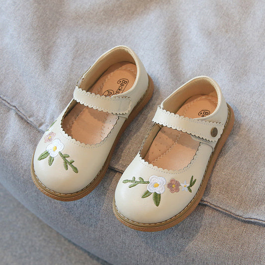 Girls' Leather Shoes Embroidery Princess