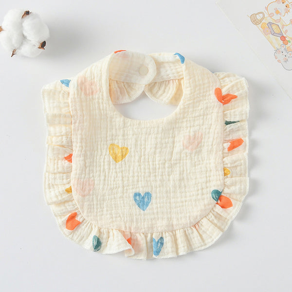 Ruffled Cotton Baby Bib - Printed Gauze Lace
