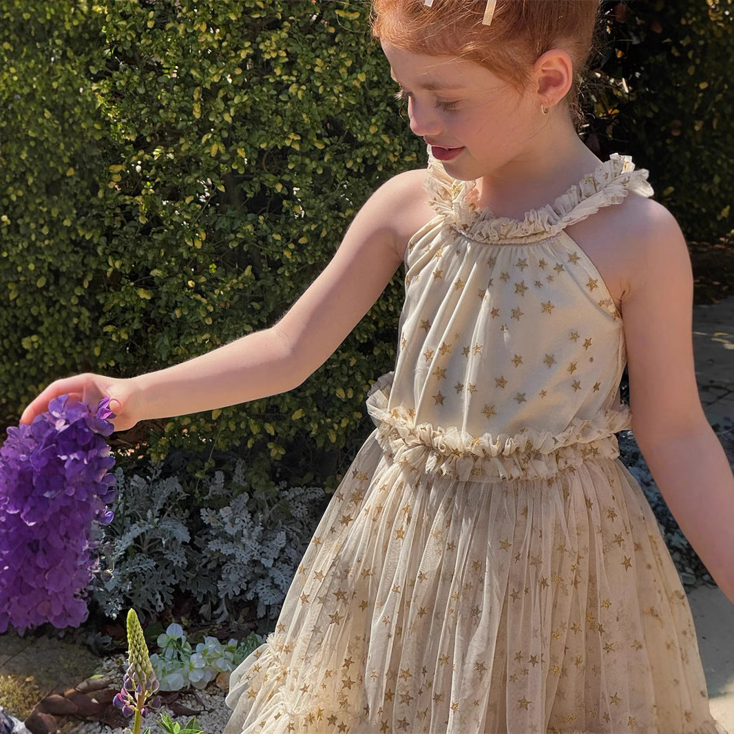 Jupe sans manches à col licou en tulle pour petites filles