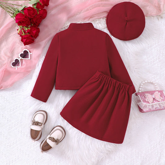 Woolen Bow Top Skirt Outfit