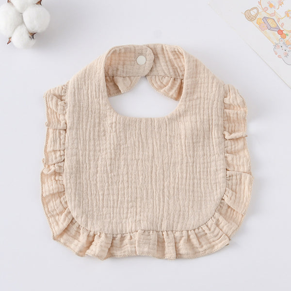Ruffled Cotton Baby Bib - Printed Gauze Lace