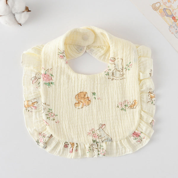 Ruffled Cotton Baby Bib - Printed Gauze Lace