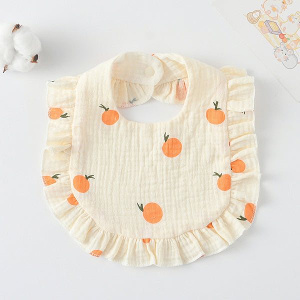 Ruffled Cotton Baby Bib - Printed Gauze Lace