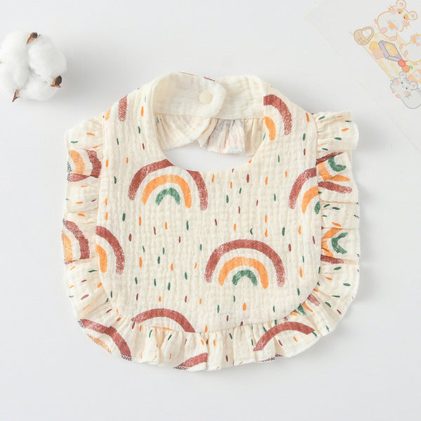 Ruffled Cotton Baby Bib - Printed Gauze Lace