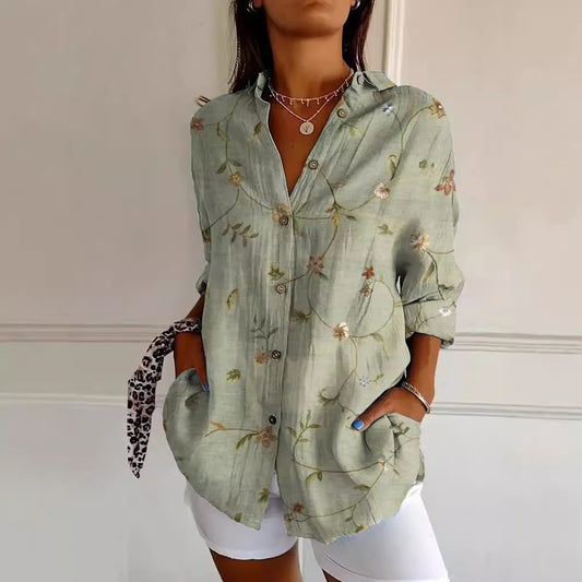 Womens Flowers Print Long Sleeve Shirt