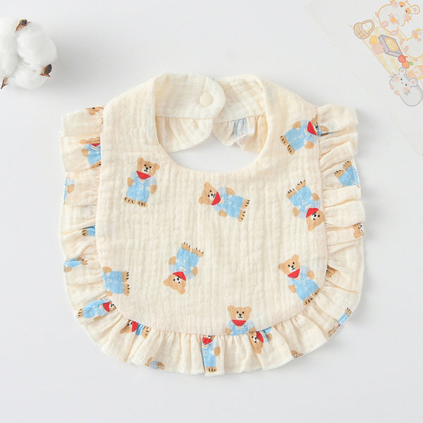 Ruffled Cotton Baby Bib - Printed Gauze Lace