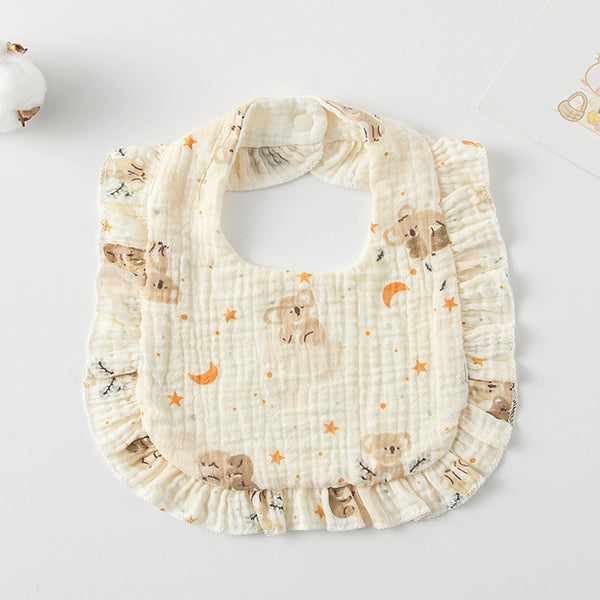 Ruffled Cotton Baby Bib - Printed Gauze Lace