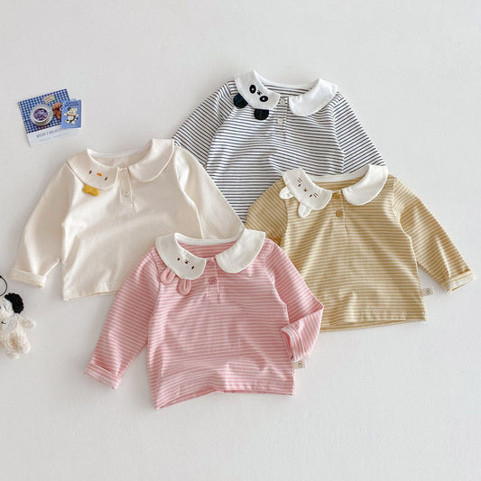 Girls Striped Cartoon T-Shirt - 0-5 Years