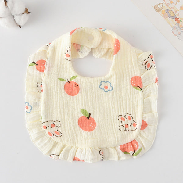 Ruffled Cotton Baby Bib - Printed Gauze Lace