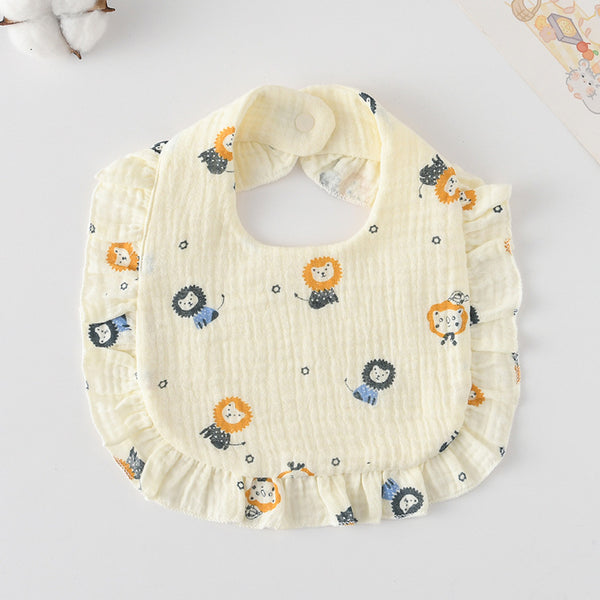 Ruffled Cotton Baby Bib - Printed Gauze Lace