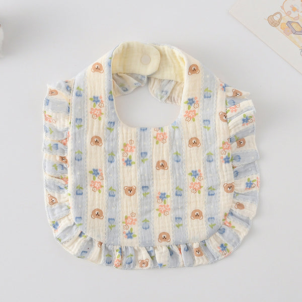 Ruffled Cotton Baby Bib - Printed Gauze Lace