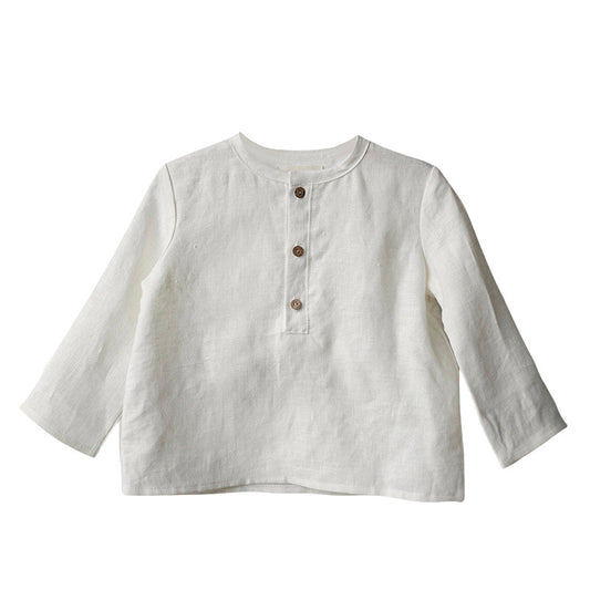 Boy Half-open Collar Long Sleeve Cotton Linen Shirt