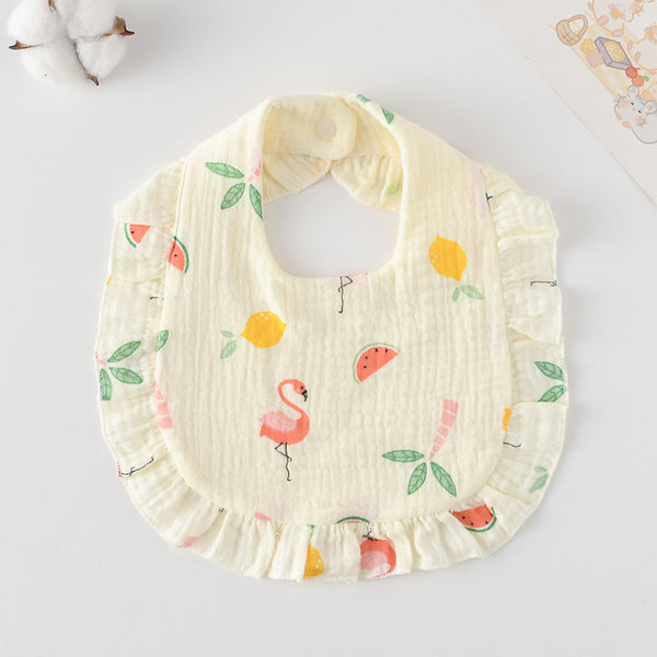 Ruffled Cotton Baby Bib - Printed Gauze Lace