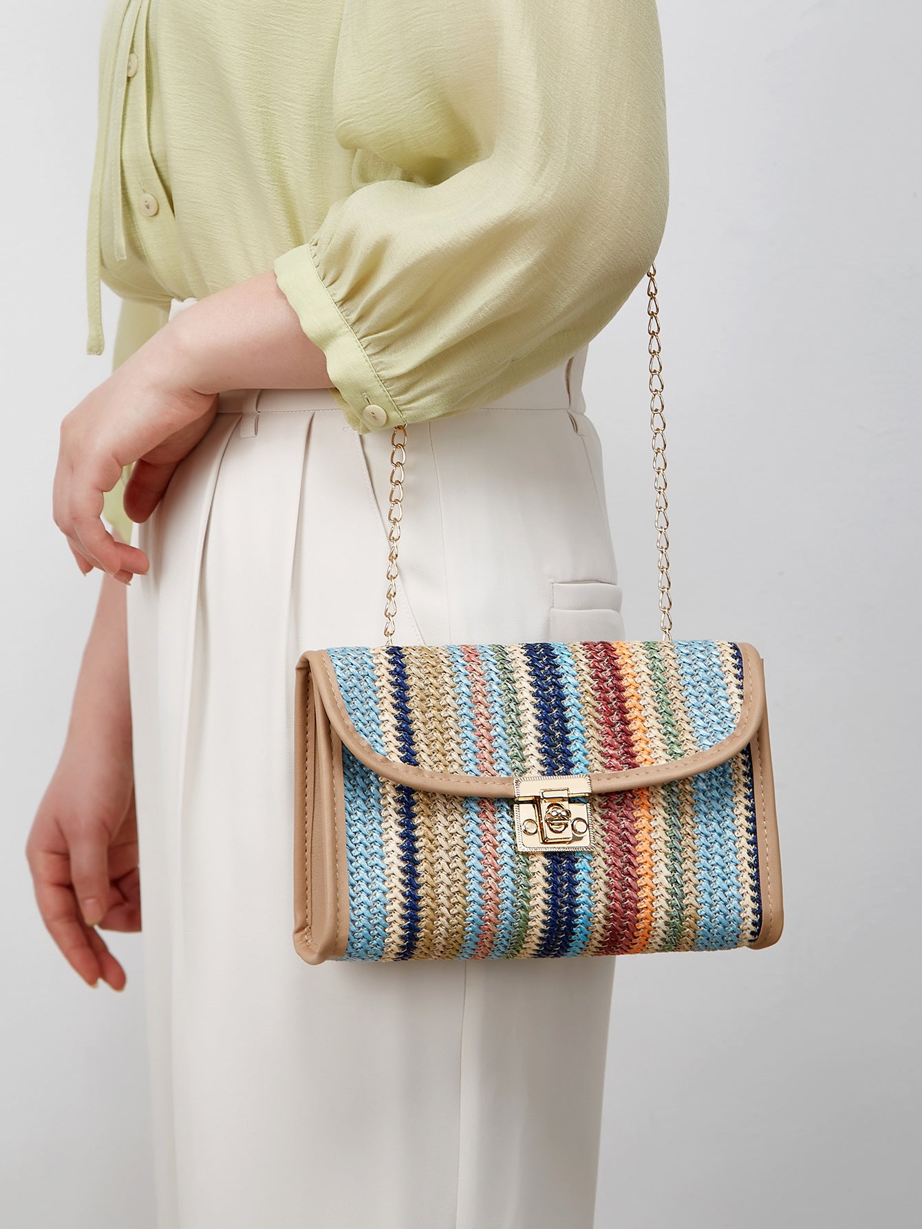 Woven Rainbow Crossbody Chain Square Bag