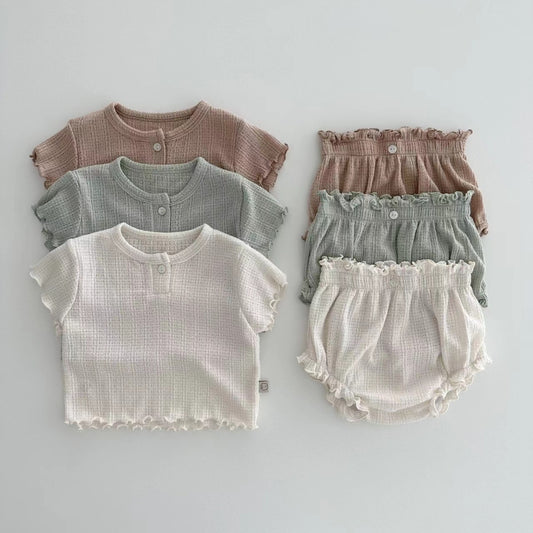 Solid Color Lace Shorts Solid Color Top Short Sleeve Soft And Comfortable Home