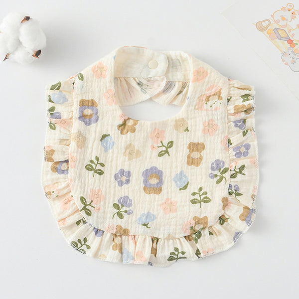 Ruffled Cotton Baby Bib - Printed Gauze Lace