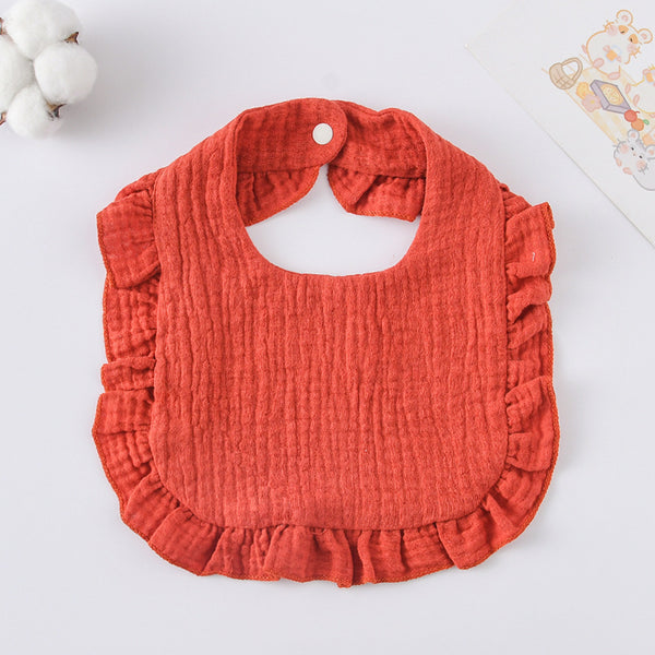Ruffled Cotton Baby Bib - Printed Gauze Lace