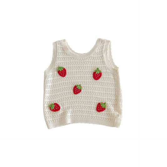 Baby Cute Patch Strawberry Vest Children Korean Casual Pants