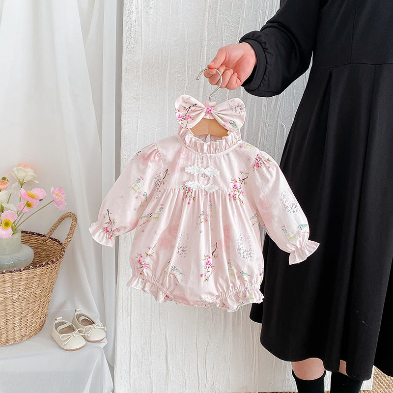 Baby Girl Retro Tang-Style Romper