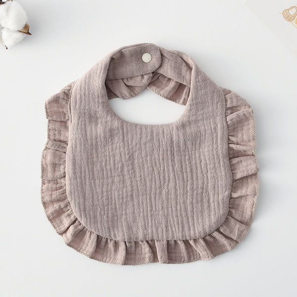 Ruffled Cotton Baby Bib - Printed Gauze Lace