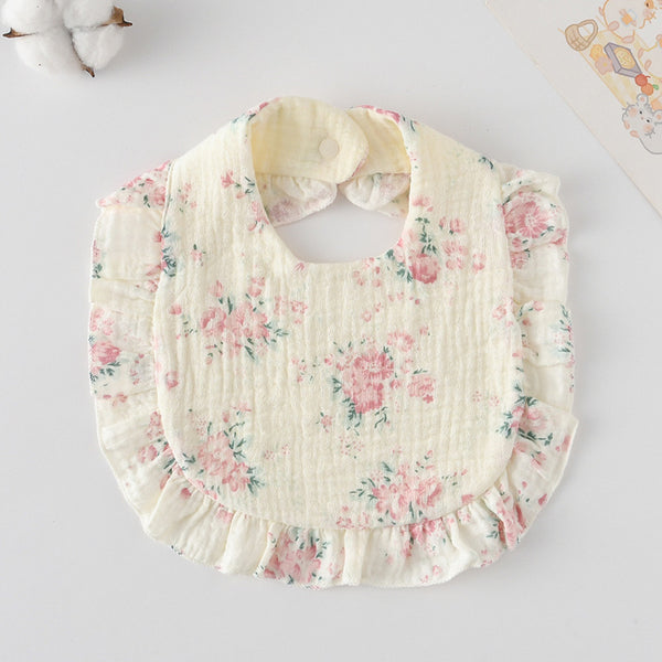 Ruffled Cotton Baby Bib - Printed Gauze Lace