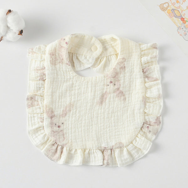 Ruffled Cotton Baby Bib - Printed Gauze Lace