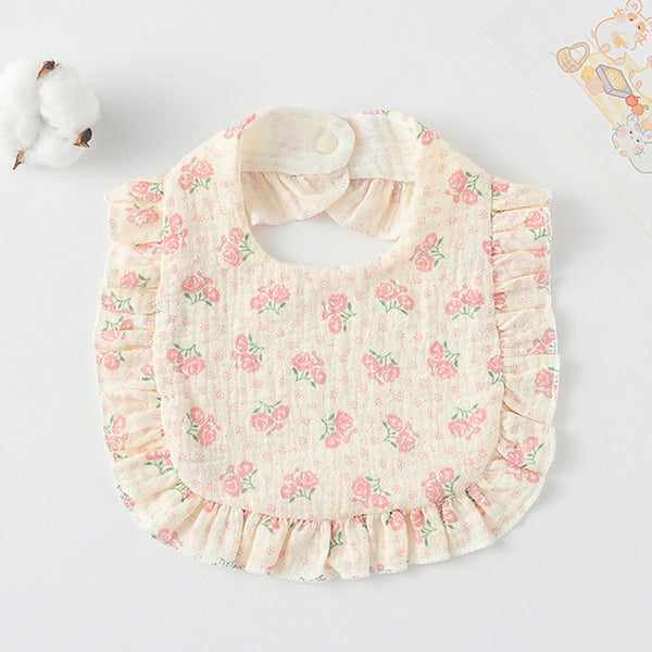 Ruffled Cotton Baby Bib - Printed Gauze Lace