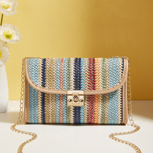 Woven Rainbow Crossbody Chain Square Bag