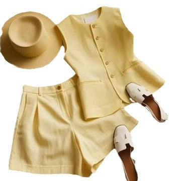 Gilet de costume femme en coton et lin