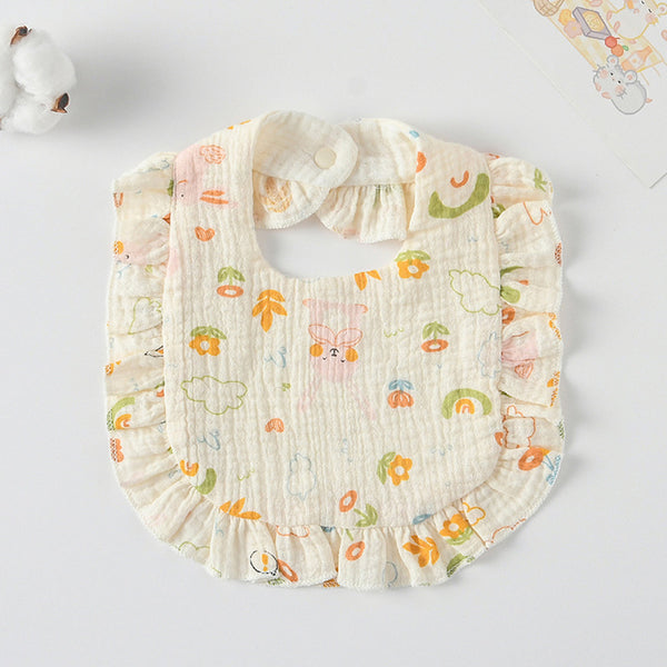 Ruffled Cotton Baby Bib - Printed Gauze Lace