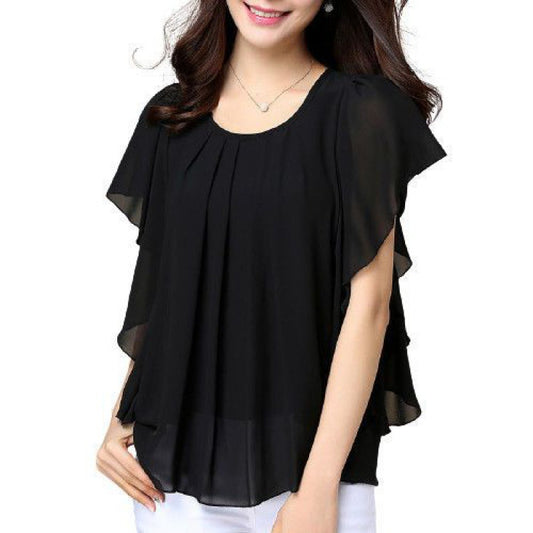 Plus Size Women's Loose Solid Color Chiffon Shirt