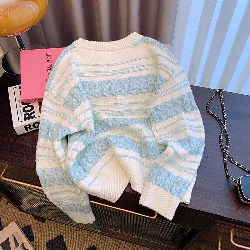 Pull lâche rayé crème française automne hiver