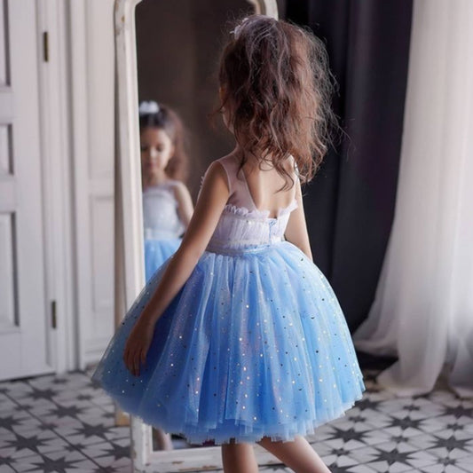 New Girls Gradient Sleeveless Mesh Tulle Tutu Dress
