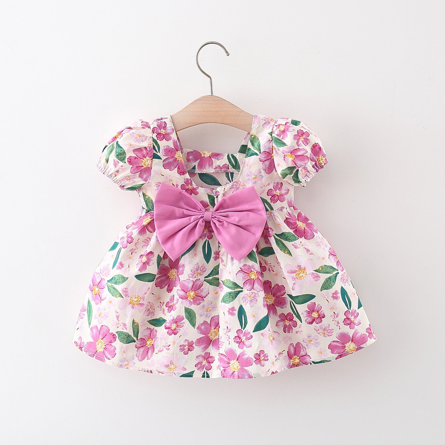 Robe courte fleurie à manches courtes pour fille