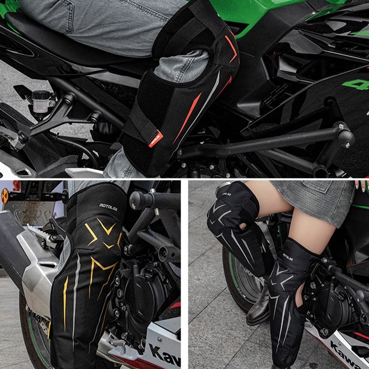 MOTOLSG 2 in 1 Knee Pads Motorcycle Bicycle Riding Warm Fleece Soft Protective Gear (Black Yellow)