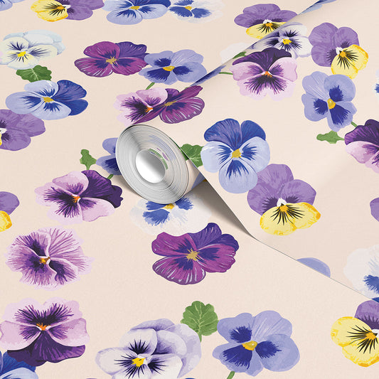 PANSY PARTY VINTAGE CREAM WALLPAPER
