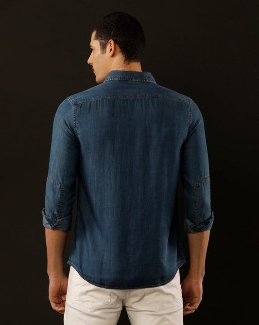 Men's Slim Fit Solid Denim Casual Shirt (POACH)